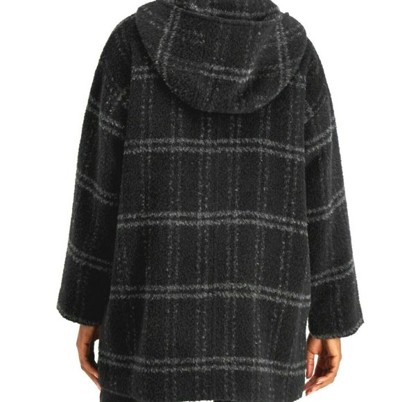 Eileen Fisher Chash Alpaca Blend Hooded Coat Lined Pockets Plaid Women XL NWT - Picture 2 of 16
